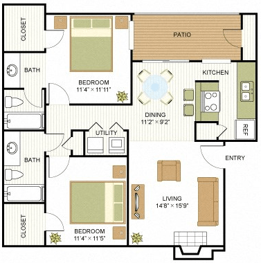 2 bed 2 bath B5 Floor Plan at Sunset Canyon, Texas